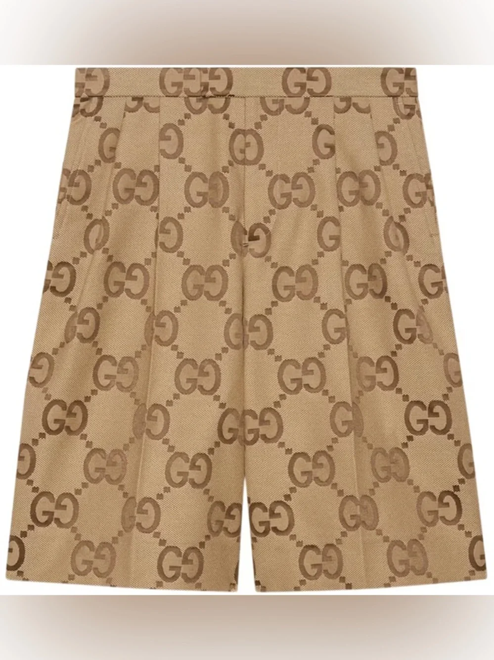 Gucci Tan GG Monogram Pleated Bermuda Shorts size 50 / L